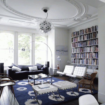 blue ikat rug living room